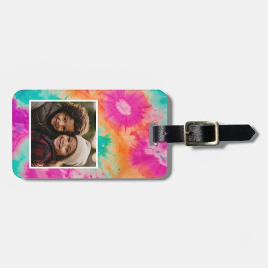 カラフルモダン絞り染め – 写真と文字 ラゲッジタグ (正面横)