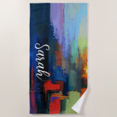 カラフルモダン絵を描ブラシ抽象芸術カスタムギフト ビーチタオル (正面)