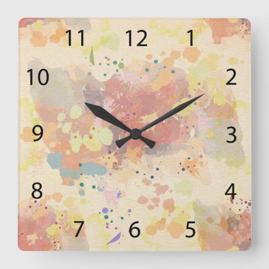 カラフルモダン絵を描抽象芸術 スクエア壁時計 (正面)