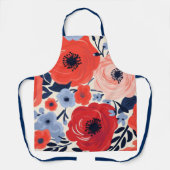 カラフルモダン赤白青水色フローラ エプロン (正面)