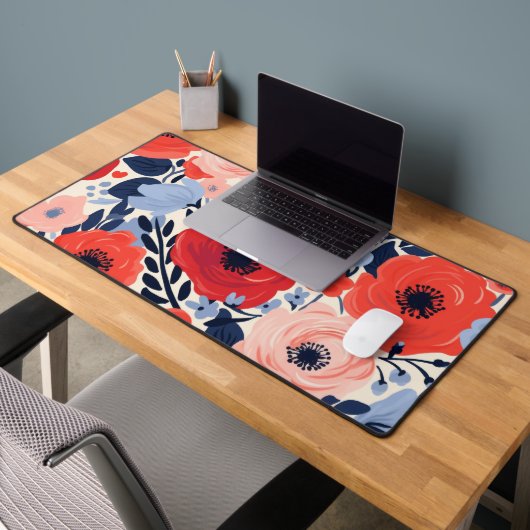 カラフルモダン赤白青水色フローラ デスクマット (オフィス2)