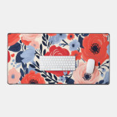 カラフルモダン赤白青水色フローラ デスクマット (キーボード&マウス)