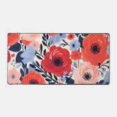 カラフルモダン赤白青水色フローラ デスクマット (正面)
