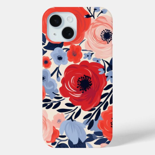 カラフルモダン赤白青水色フローラ Case-Mate iPhoneケース (裏面)