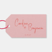 カラフルモダンBoho Pink Redスクリプ結婚ト ギフトタグ (裏面横)