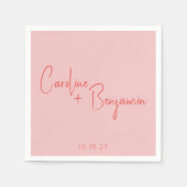 カラフルモダンBoho Pink Redスクリプ結婚ト スタンダードカクテルナプキン (正面)