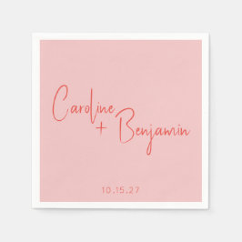 カラフルモダンBoho Pink Redスクリプ結婚ト スタンダードカクテルナプキン
