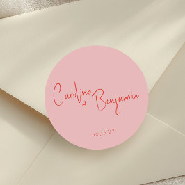 カラフルモダンBoho Pink Redスクリプ結婚ト ラウンドシール