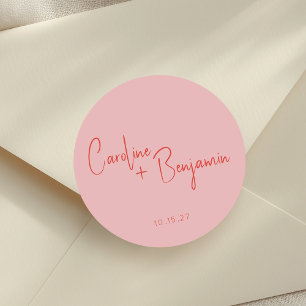 カラフルモダンBoho Pink Redスクリプ結婚ト ラウンドシール