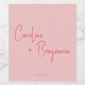 カラフルモダンBoho Pink Redスクリプ結婚ト ワインラベル (シングルラベル)