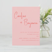 カラフルモダンBoho Pink Redスクリプ結婚ト 招待状 (スタンド正面)