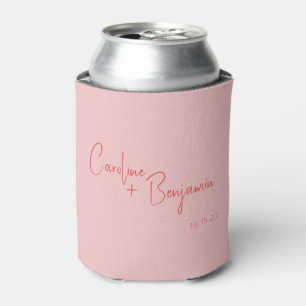 カラフルモダンBoho Pink Redスクリプ結婚ト 缶クーラー