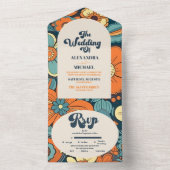 カラフルモダンGroovyレトロ70sフローラ結婚 オールインワン招待状 (内側)