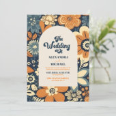 カラフルモダンGroovyレトロ70sフローラ結婚 招待状 (スタンド正面)
