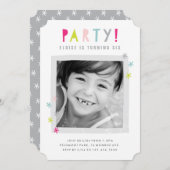 カラフルモダンKids Photo Birthday Party 招待状 (正面/裏面)