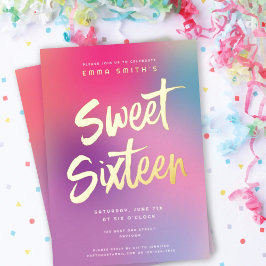カラフルモダンSweet sixteen誕生日会金ゴールド 箔招待状