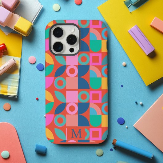 カラフルモノグラムのジオメトパーソナライズされたリ名 iPhoneケース