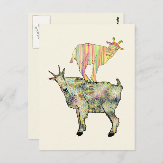 カラフルヤギおもしろいイラストレーション ポストカード (正面/裏面)