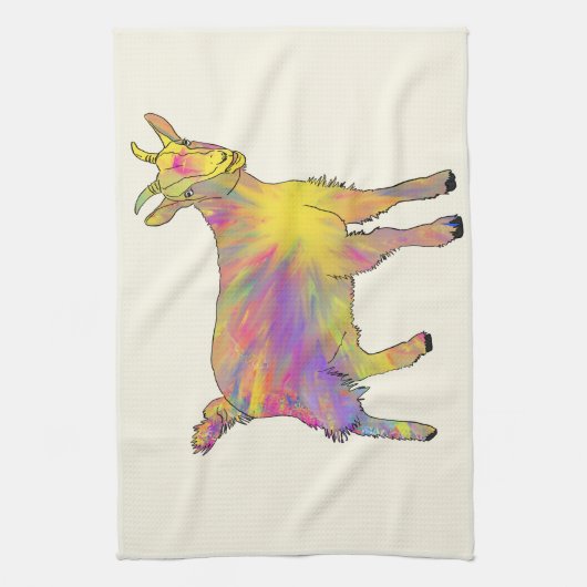 カラフルヤギのアートおもしろいファンキー動物芸術 キッチンタオル (縦)