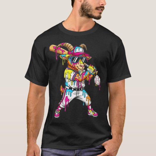 カラフルヤギ野球アイスクリームドリップ Tシャツ (正面)