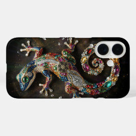 カラフルヤモリのウォールアート | 華やかなクリスタルのヤモリ | iPhone 16ケース
