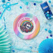 カラフルユニコーンとレインボーパーソナライズされた誕生日 ペーパープレート (パーティー)