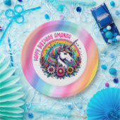 カラフルユニコーンとレインボーパーソナライズされた誕生日 ペーパープレート (パーティー)