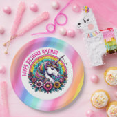 カラフルユニコーンとレインボーパーソナライズされた誕生日 ペーパープレート (パーティー)