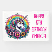 カラフルユニコーンとレインボーパーソナライズされた誕生日 横断幕 (横)