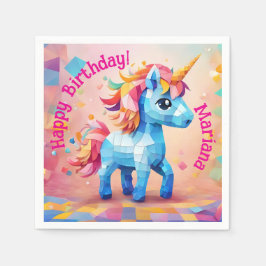 カラフルユニコーンのピニャータ 誕生日 スタンダードカクテルナプキン