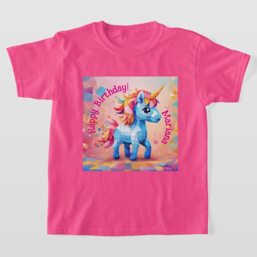 カラフルユニコーンのピニャータ 誕生日 Tシャツ (レイダウン)