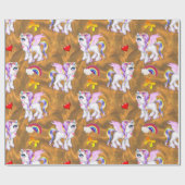 カラフルユニコーン・オン・ゴールデン・シルク・ラッピング紙 ラッピングペーパー (フラット)