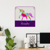 カラフルユニコーン・キッドの名前パーソナライズされた ポスター (ホームオフィス)