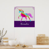 カラフルユニコーン・キッドの名前パーソナライズされた ポスター (キッチン)