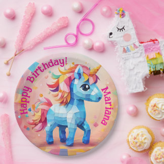 カラフルユニコーン ピニャータ 誕生日 ペーパープレート