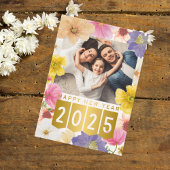 カラフルユニークフローラHappy New Year Card 招待状