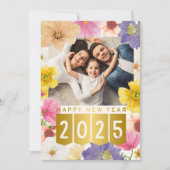 カラフルユニークフローラHappy New Year Card 招待状 (正面)
