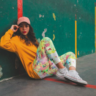 カラフルユニーク絵を描（ばちゃばちゃ）跳ねる レギンス