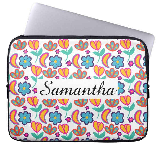 カラフルユニーク花 ラップトップスリーブ (正面)