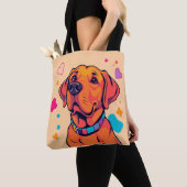 カラフルラブラドールドッグアートトート トートバッグ (クローズアップ)
