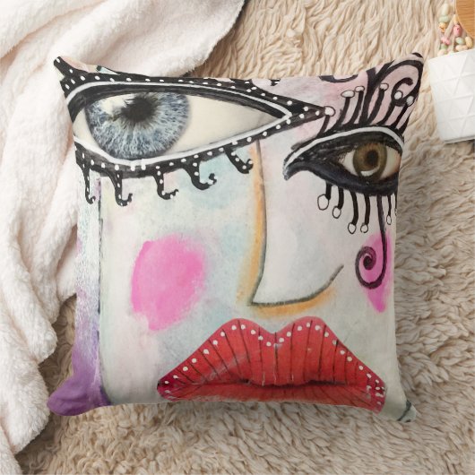 カラフルリップはっきりしたアイズ予測できなコラージアートグラフィティ クッション (ブランケット)