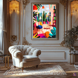 カラフルリビングルームインフォヴィストスタイル キャンバスプリント