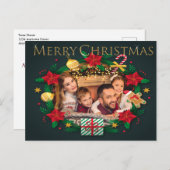 カラフルリースフレーム金ゴールドメリークリスマスフォト シーズンポストカード (正面/裏面)