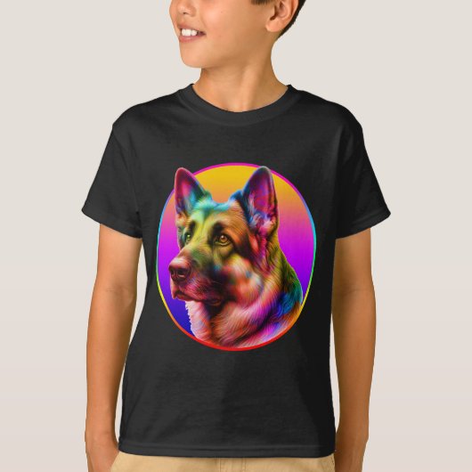 カラフルレインボーかわいい犬 Tシャツ (正面)