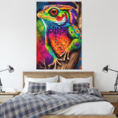 カラフルレインボーはっきりしたトカゲかわいい動物アート キャンバスプリント (インサイチュ (寝室))