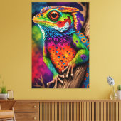 カラフルレインボーはっきりしたトカゲかわいい動物アート キャンバスプリント (インサイチュ (リビング))