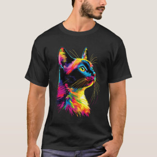 カラフルレインボーカラーの中の猫 ポップアート ニャー 愛猫 Tシャツ