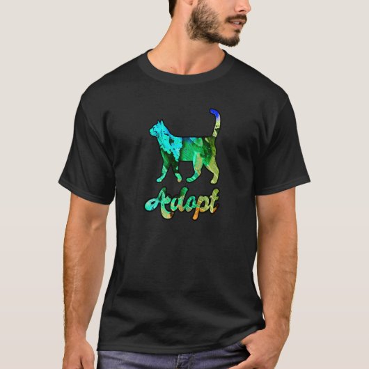 カラフルレインボーキャット(猫)の里親 Tシャツ (正面)