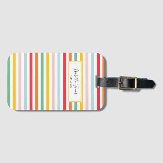 カラフルレインボーストライプおもしろい学校 ラゲッジタグ (正面横)