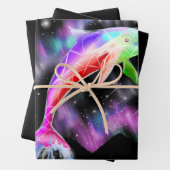 カラフルレインボーピンクイルカ海銀河系宇宙 ラッピングペーパーシート (インサイチュ)